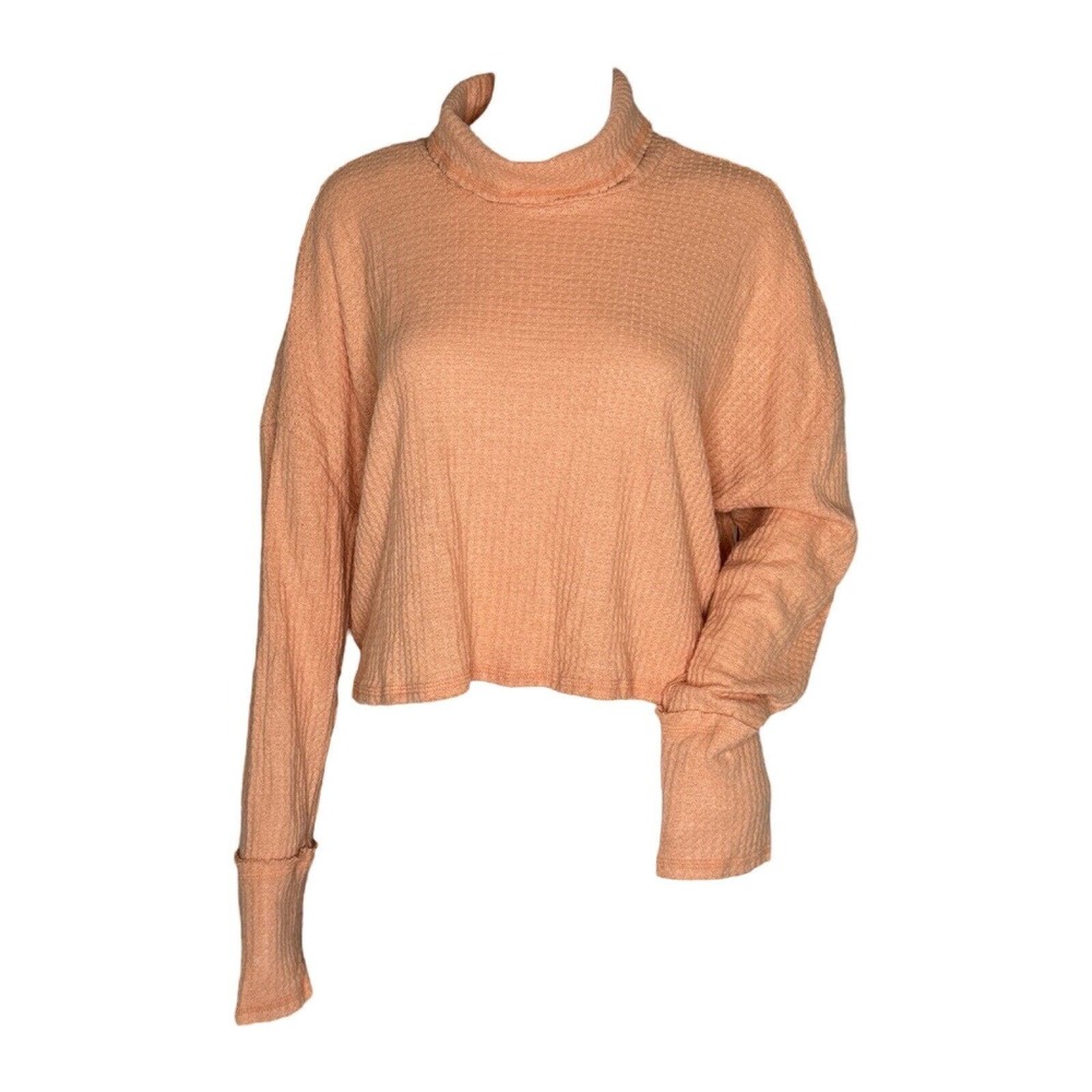 Wild Fable Shirt Womens XL Orange Turtleneck Waffle Knit Crop Neutral‎ Casual